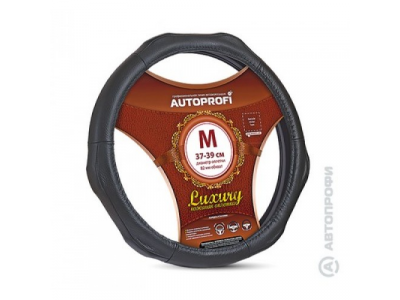 Оплётка руля "Luxury" кожа, 3 рельефные вставки (черный) (М)