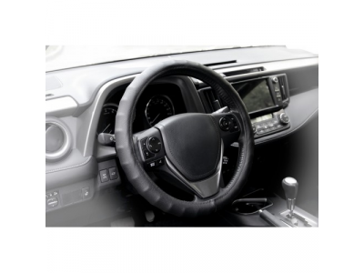 Оплетка ребристая, гладкая иск. кожа, черная, 37-39 см/М